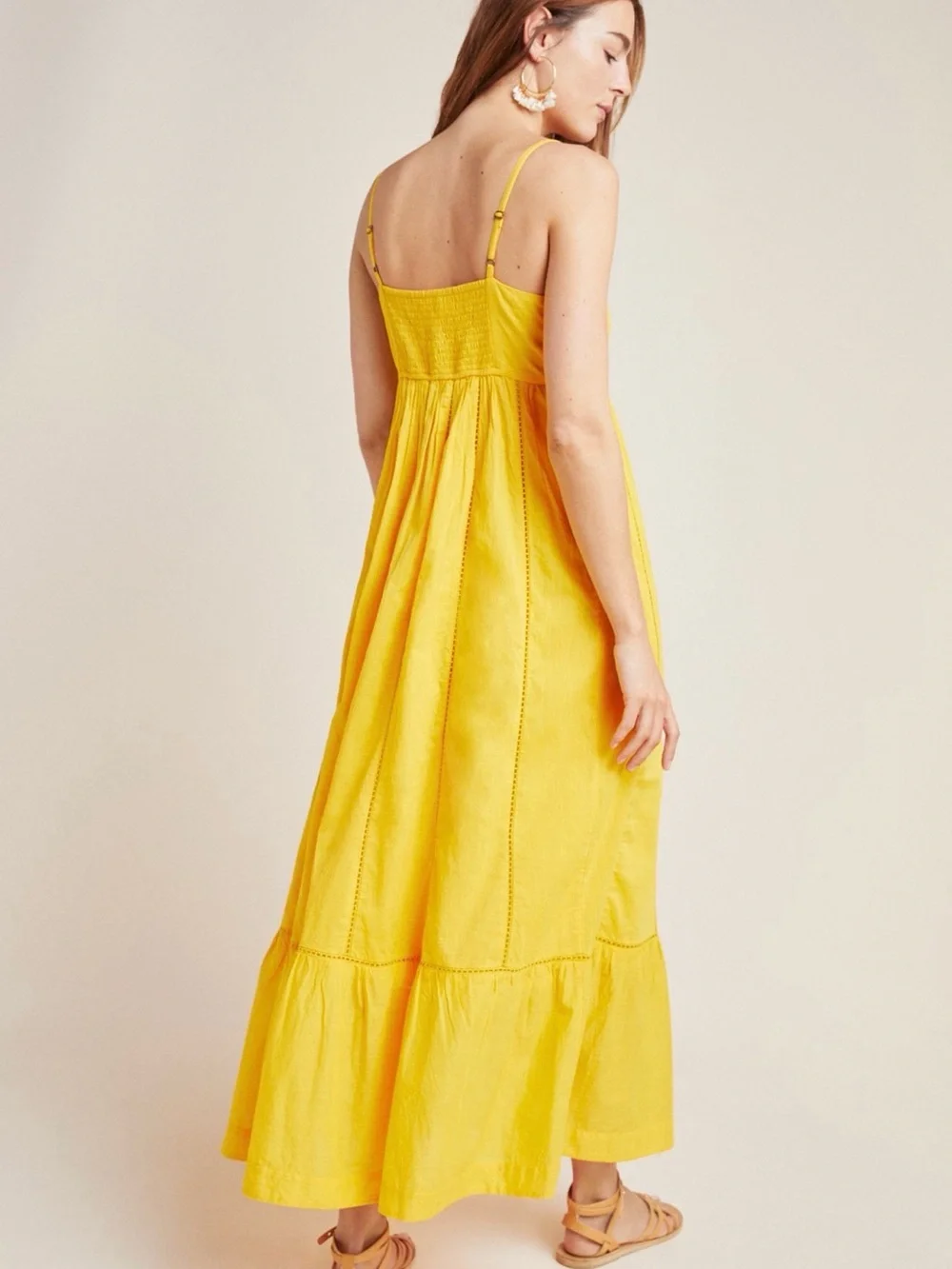 Anthropologie Yellow Ruffle-Trim Maxi Dress